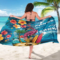 Hawaiian Flamingo Hibiscus Personalised Sarong Blue Summer Tropical Flowers - Polynesian Pride