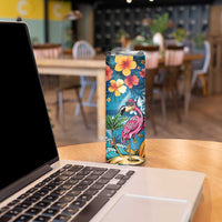 Hawaiian Flamingo Hibiscus Personalised Skinny Tumbler Blue Summer Tropical Flowers - Polynesian Pride