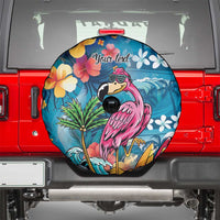 Hawaiian Flamingo Hibiscus Personalised Spare Tire Cover Blue Summer Tropical Flowers - Polynesian Pride