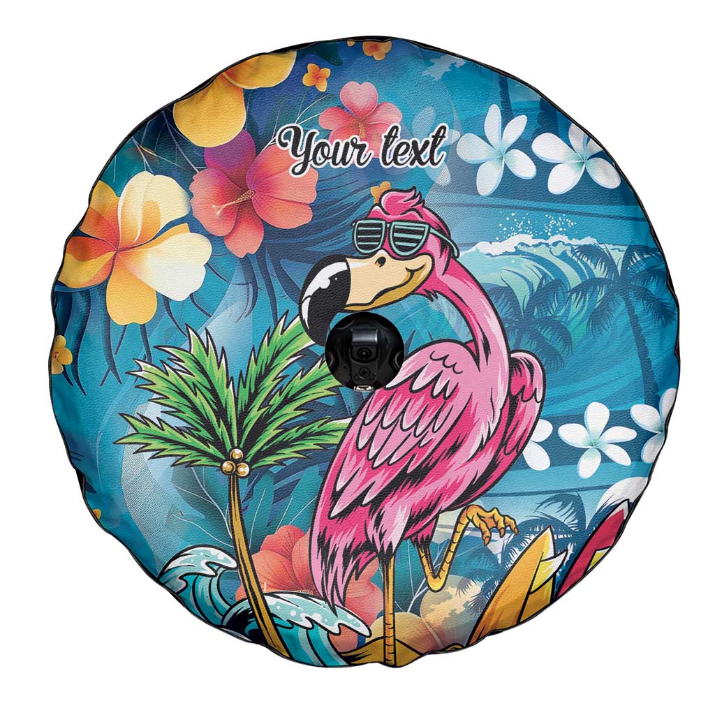 Hawaiian Flamingo Hibiscus Personalised Spare Tire Cover Blue Summer Tropical Flowers - Polynesian Pride