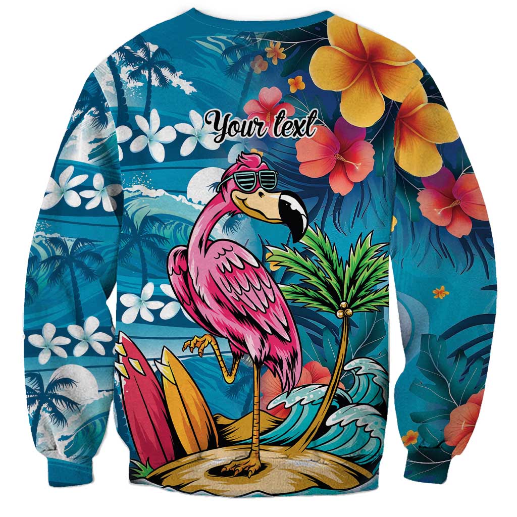 Hawaiian Flamingo Hibiscus Personalised Sweatshirt Blue Summer Tropical Flowers - Polynesian Pride