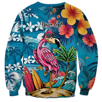 Hawaiian Flamingo Hibiscus Personalised Sweatshirt Blue Summer Tropical Flowers - Polynesian Pride