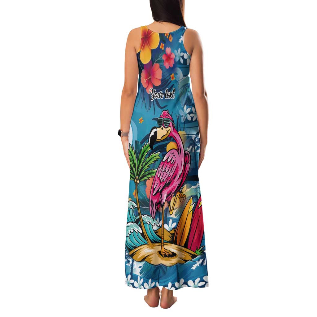 Hawaiian Flamingo Hibiscus Personalised Tank Maxi Dress Blue Summer Tropical Flowers - Polynesian Pride