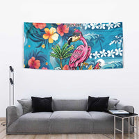 Hawaiian Flamingo Hibiscus Personalised Tapestry Blue Summer Tropical Flowers - Polynesian Pride