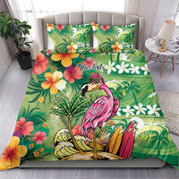 Hawaiian Flamingo Hibiscus Personalised Bedding Set Green Summer Tropical Flowers - Polynesian Pride