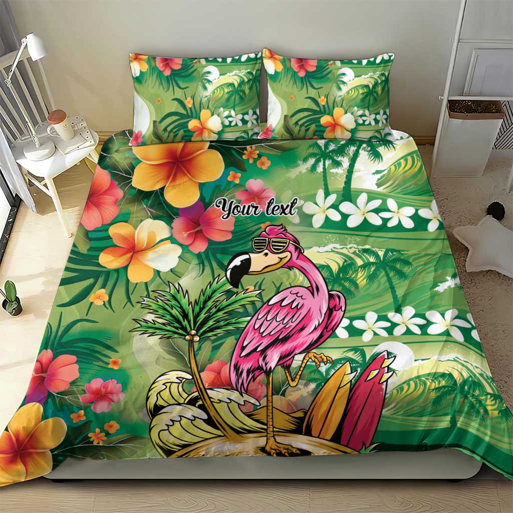 Hawaiian Flamingo Hibiscus Personalised Bedding Set Green Summer Tropical Flowers - Polynesian Pride