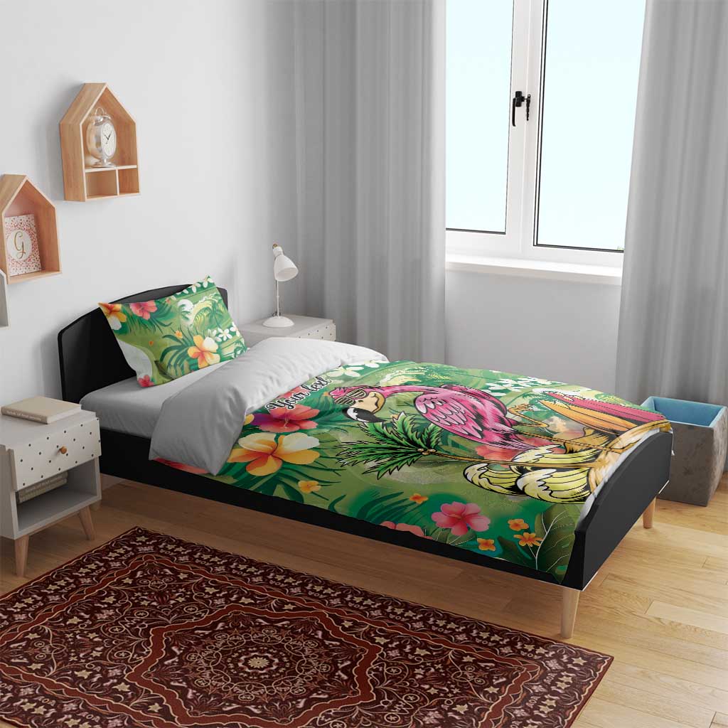 Hawaiian Flamingo Hibiscus Personalised Bedding Set Green Summer Tropical Flowers - Polynesian Pride