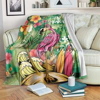 Hawaiian Flamingo Hibiscus Personalised Blanket Green Summer Tropical Flowers LT9 Green - Polynesian Pride