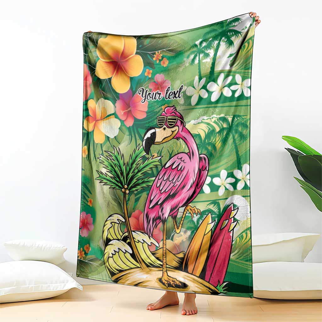 Hawaiian Flamingo Hibiscus Personalised Blanket Green Summer Tropical Flowers LT9 - Polynesian Pride