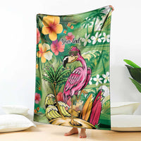 Hawaiian Flamingo Hibiscus Personalised Blanket Green Summer Tropical Flowers LT9 - Polynesian Pride