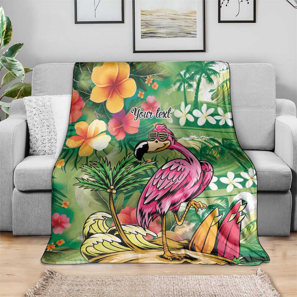 Hawaiian Flamingo Hibiscus Personalised Blanket Green Summer Tropical Flowers LT9 - Polynesian Pride