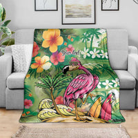 Hawaiian Flamingo Hibiscus Personalised Blanket Green Summer Tropical Flowers LT9 - Polynesian Pride