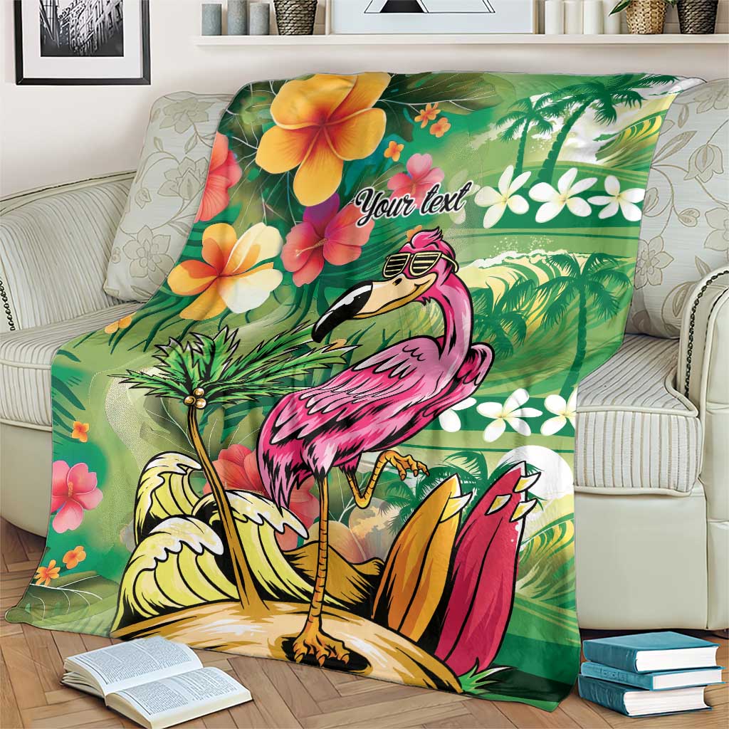 Hawaiian Flamingo Hibiscus Personalised Blanket Green Summer Tropical Flowers LT9 - Polynesian Pride