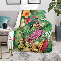 Hawaiian Flamingo Hibiscus Personalised Blanket Green Summer Tropical Flowers LT9 - Polynesian Pride