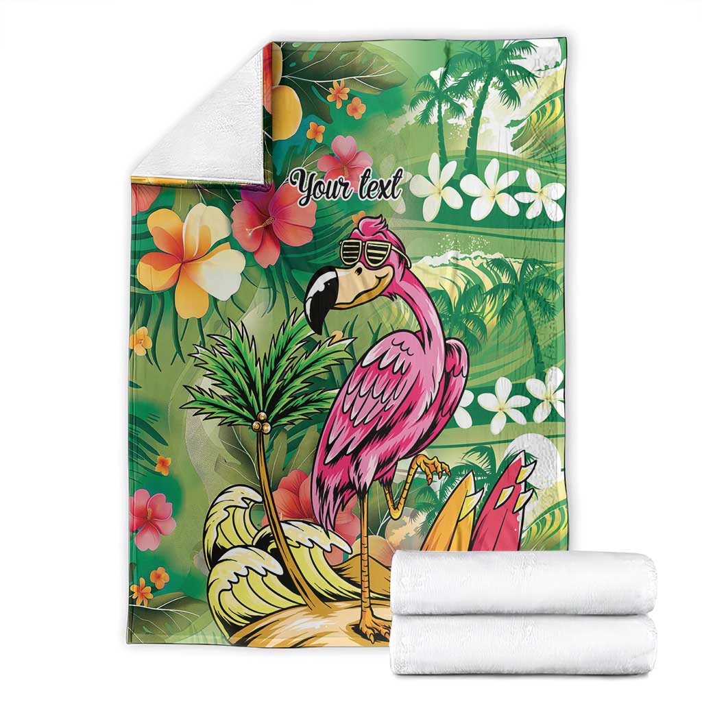 Hawaiian Flamingo Hibiscus Personalised Blanket Green Summer Tropical Flowers LT9 - Polynesian Pride