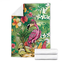 Hawaiian Flamingo Hibiscus Personalised Blanket Green Summer Tropical Flowers LT9 - Polynesian Pride