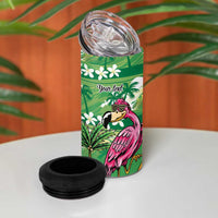 Hawaiian Flamingo Hibiscus Personalised 4 in 1 Can Cooler Tumbler Green Summer Tropical Flowers - Polynesian Pride