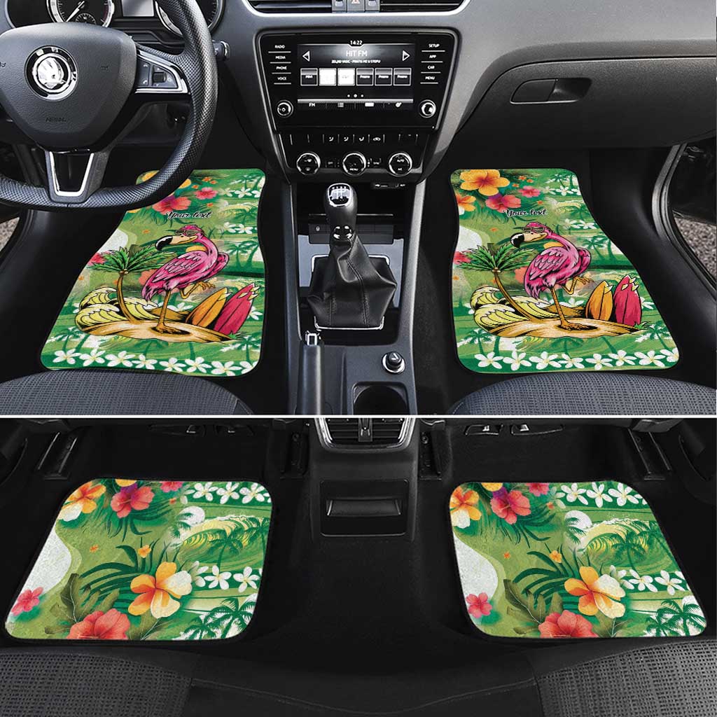 Hawaiian Flamingo Hibiscus Personalised Car Mats Green Summer Tropical Flowers - Polynesian Pride