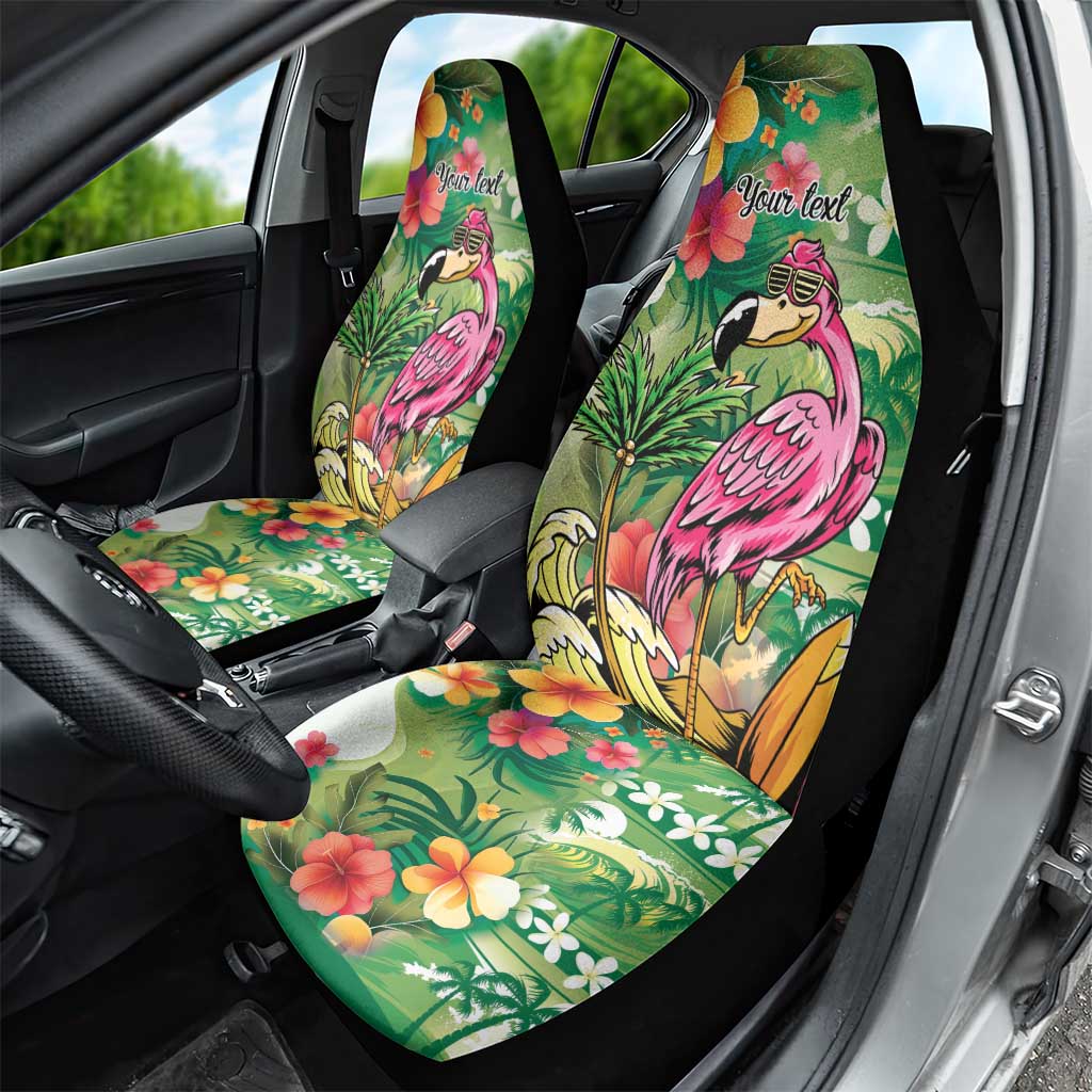 Hawaiian Flamingo Hibiscus Personalised Car Seat Cover Green Summer Tropical Flowers - Polynesian Pride