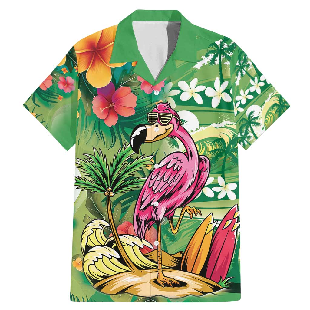 Hawaiian Flamingo Hibiscus Personalised Family Matching Mermaid Dress and Hawaiian Shirt Green Summer Tropical Flowers - Polynesian Pride