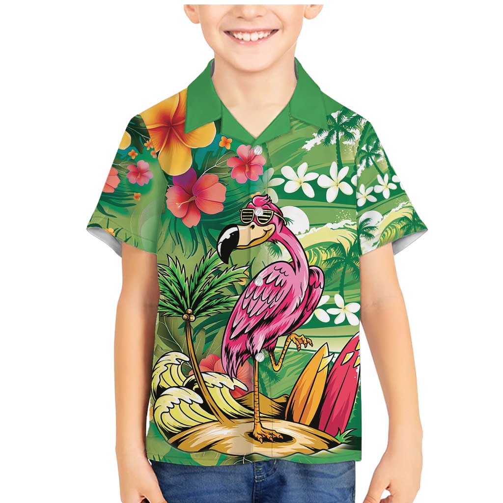 Hawaiian Flamingo Hibiscus Personalised Family Matching Mermaid Dress and Hawaiian Shirt Green Summer Tropical Flowers - Polynesian Pride