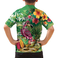 Hawaiian Flamingo Hibiscus Personalised Family Matching Puletasi and Hawaiian Shirt Green Summer Tropical Flowers - Polynesian Pride