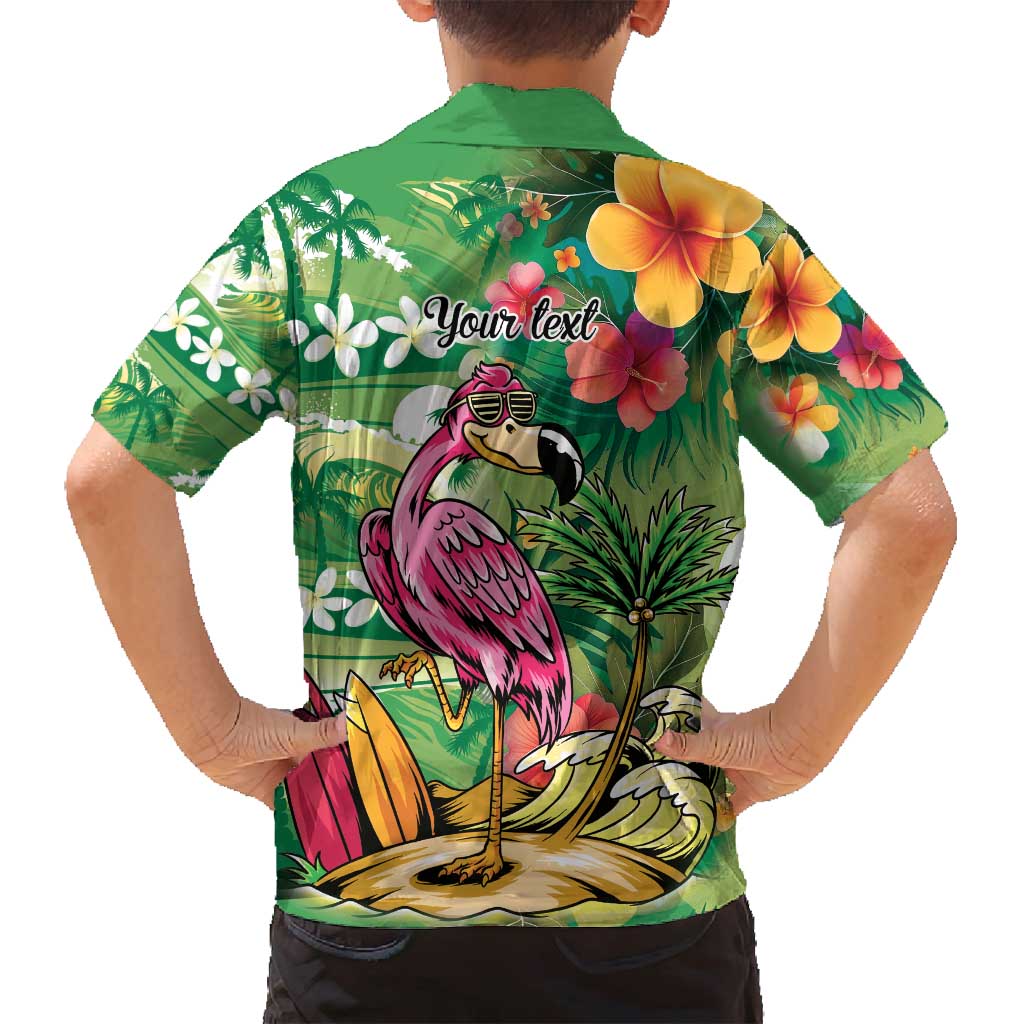 Hawaiian Flamingo Hibiscus Personalised Family Matching Summer Maxi Dress and Hawaiian Shirt Green Summer Tropical Flowers - Polynesian Pride