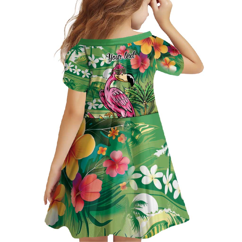 Hawaiian Flamingo Hibiscus Personalised Family Matching Summer Maxi Dress and Hawaiian Shirt Green Summer Tropical Flowers - Polynesian Pride