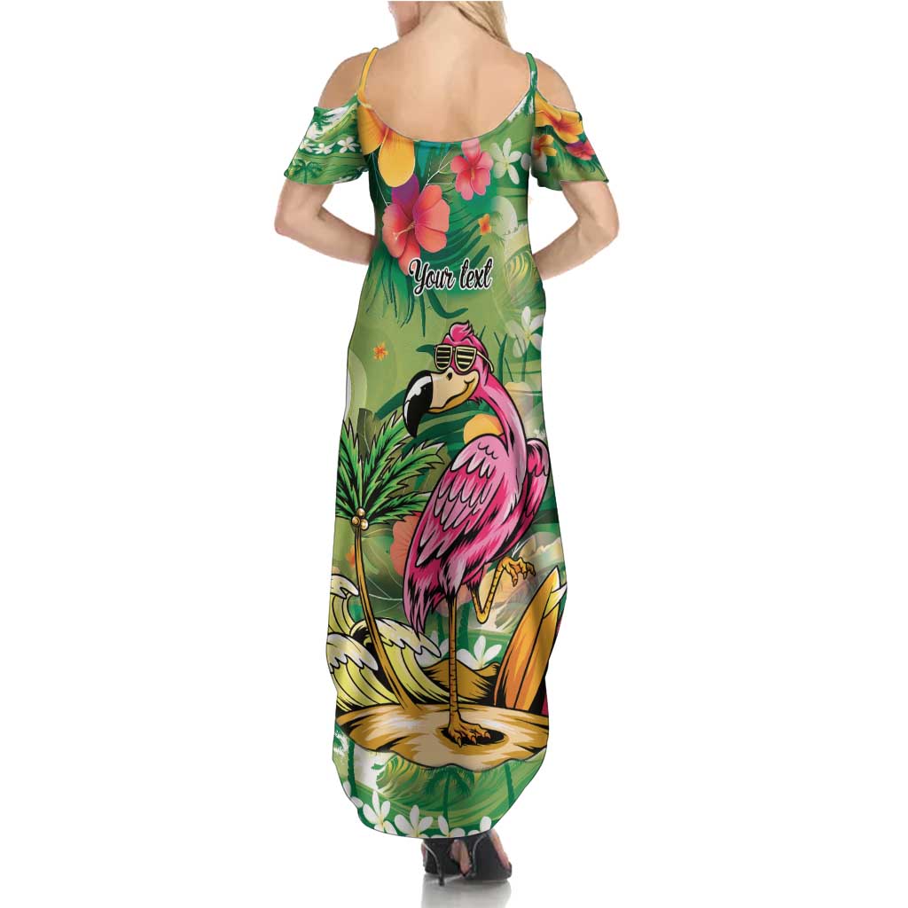 Hawaiian Flamingo Hibiscus Personalised Family Matching Summer Maxi Dress and Hawaiian Shirt Green Summer Tropical Flowers - Polynesian Pride