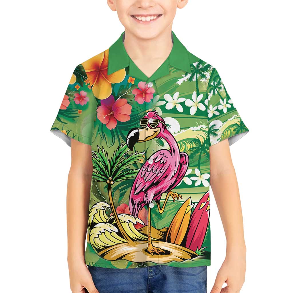 Hawaiian Flamingo Hibiscus Personalised Family Matching Summer Maxi Dress and Hawaiian Shirt Green Summer Tropical Flowers - Polynesian Pride