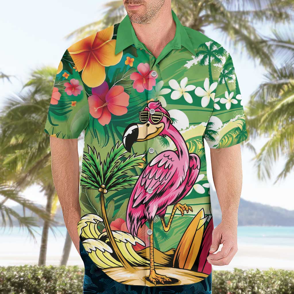 Hawaiian Flamingo Hibiscus Personalised Hawaiian Shirt Green Summer Tropical Flowers - Polynesian Pride