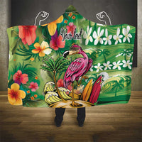 Hawaiian Flamingo Hibiscus Personalised Hooded Blanket Green Summer Tropical Flowers - Polynesian Pride