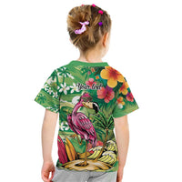 Hawaiian Flamingo Hibiscus Personalised Kid T Shirt Green Summer Tropical Flowers - Polynesian Pride