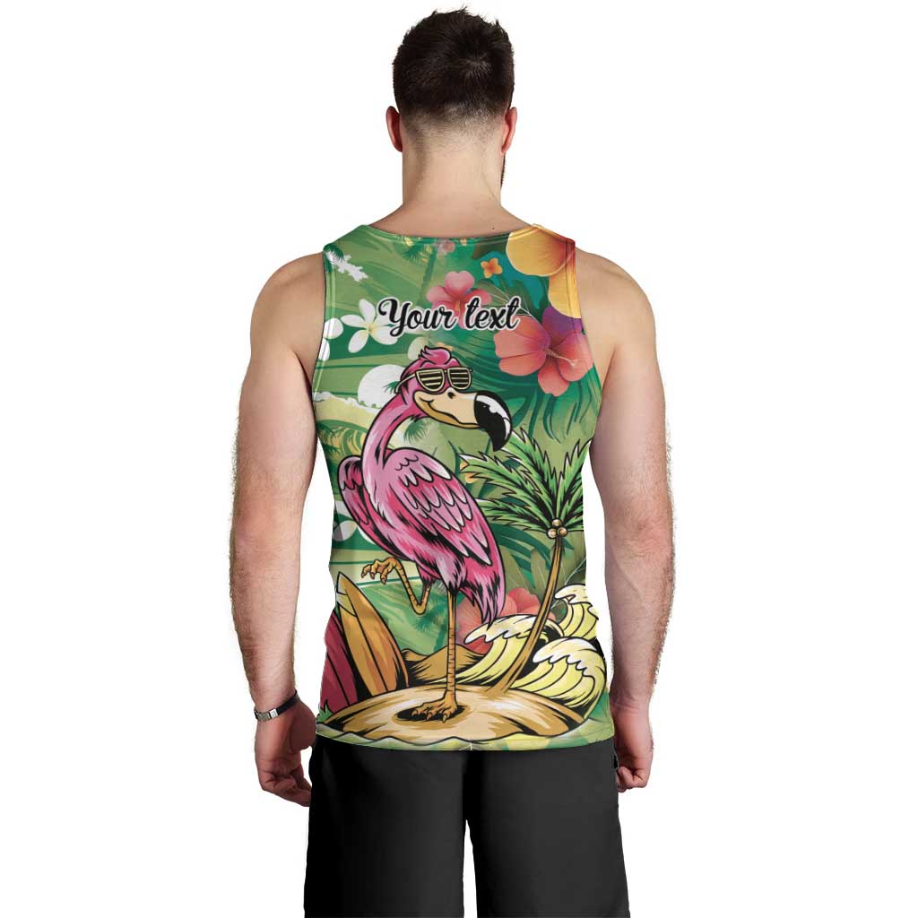 Hawaiian Flamingo Hibiscus Personalised Men Tank Top Green Summer Tropical Flowers LT9 - Polynesian Pride