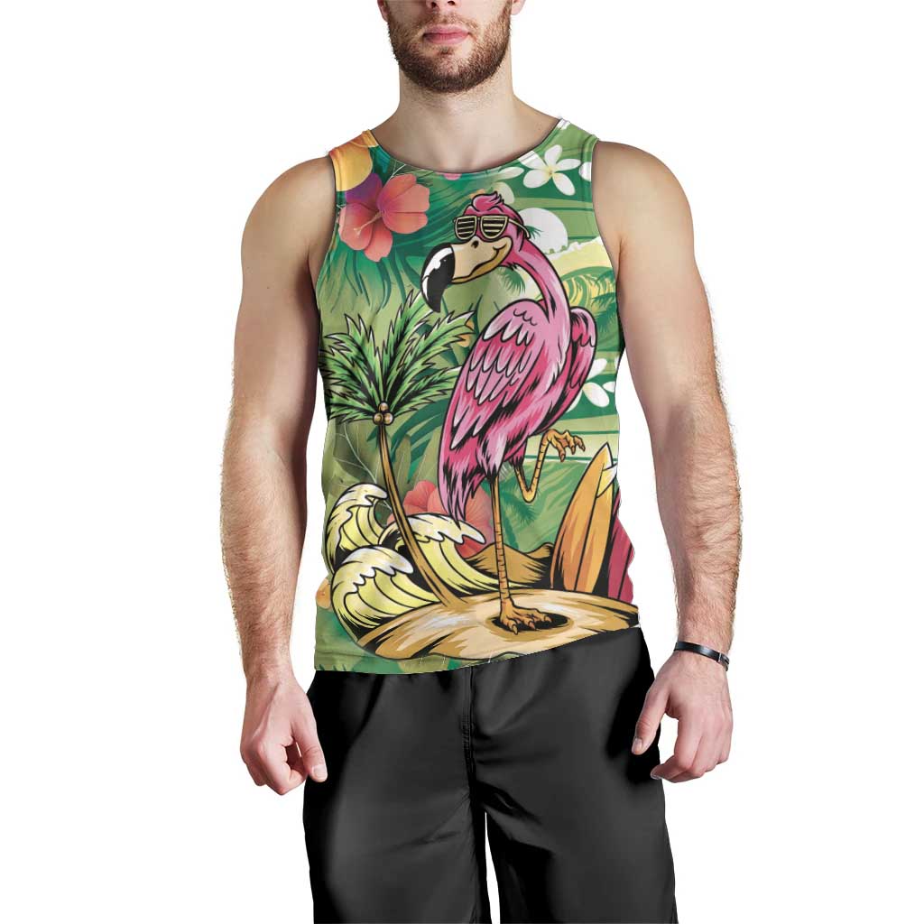 Hawaiian Flamingo Hibiscus Personalised Men Tank Top Green Summer Tropical Flowers LT9 - Polynesian Pride