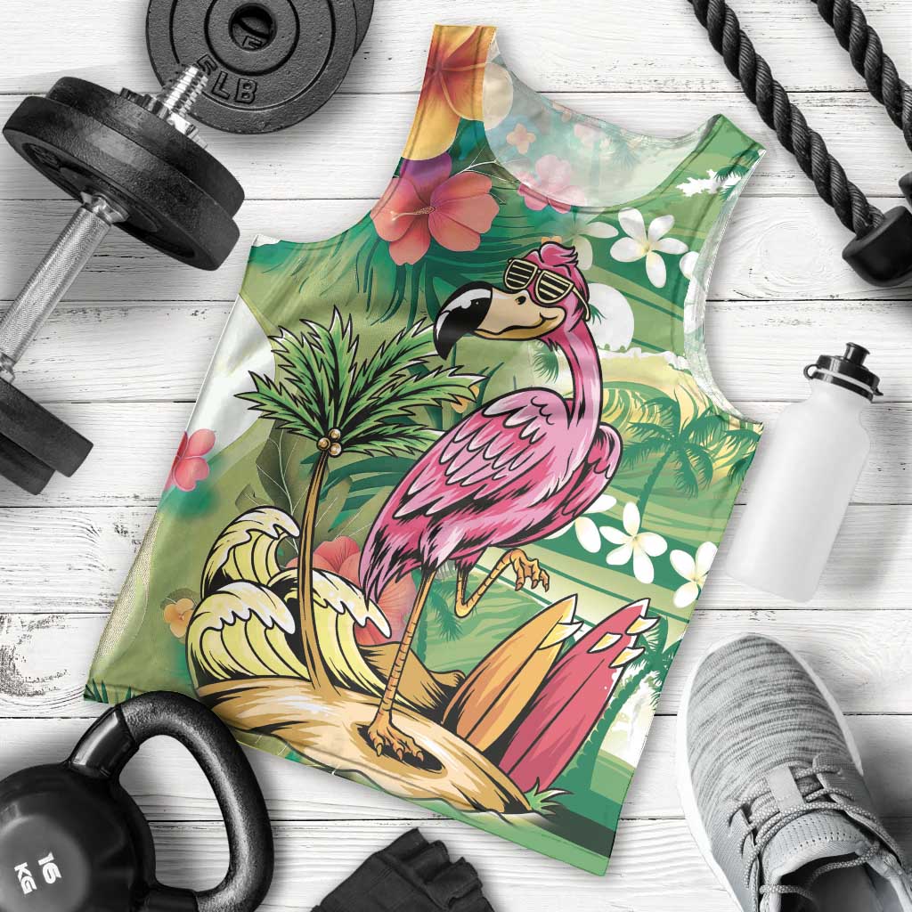 Hawaiian Flamingo Hibiscus Personalised Men Tank Top Green Summer Tropical Flowers LT9 - Polynesian Pride