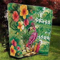 Hawaiian Flamingo Hibiscus Personalised Quilt Green Summer Tropical Flowers - Polynesian Pride