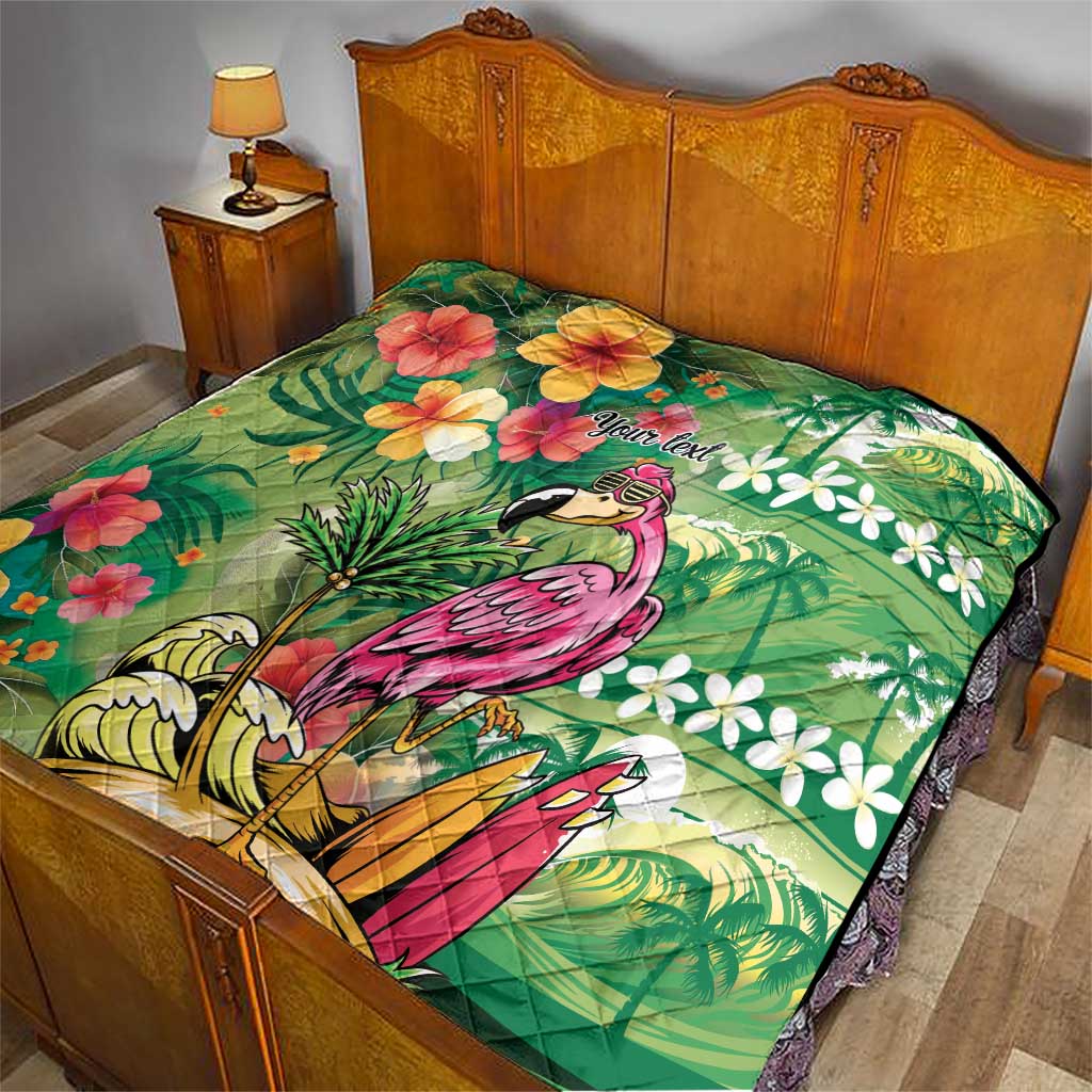 Hawaiian Flamingo Hibiscus Personalised Quilt Green Summer Tropical Flowers - Polynesian Pride