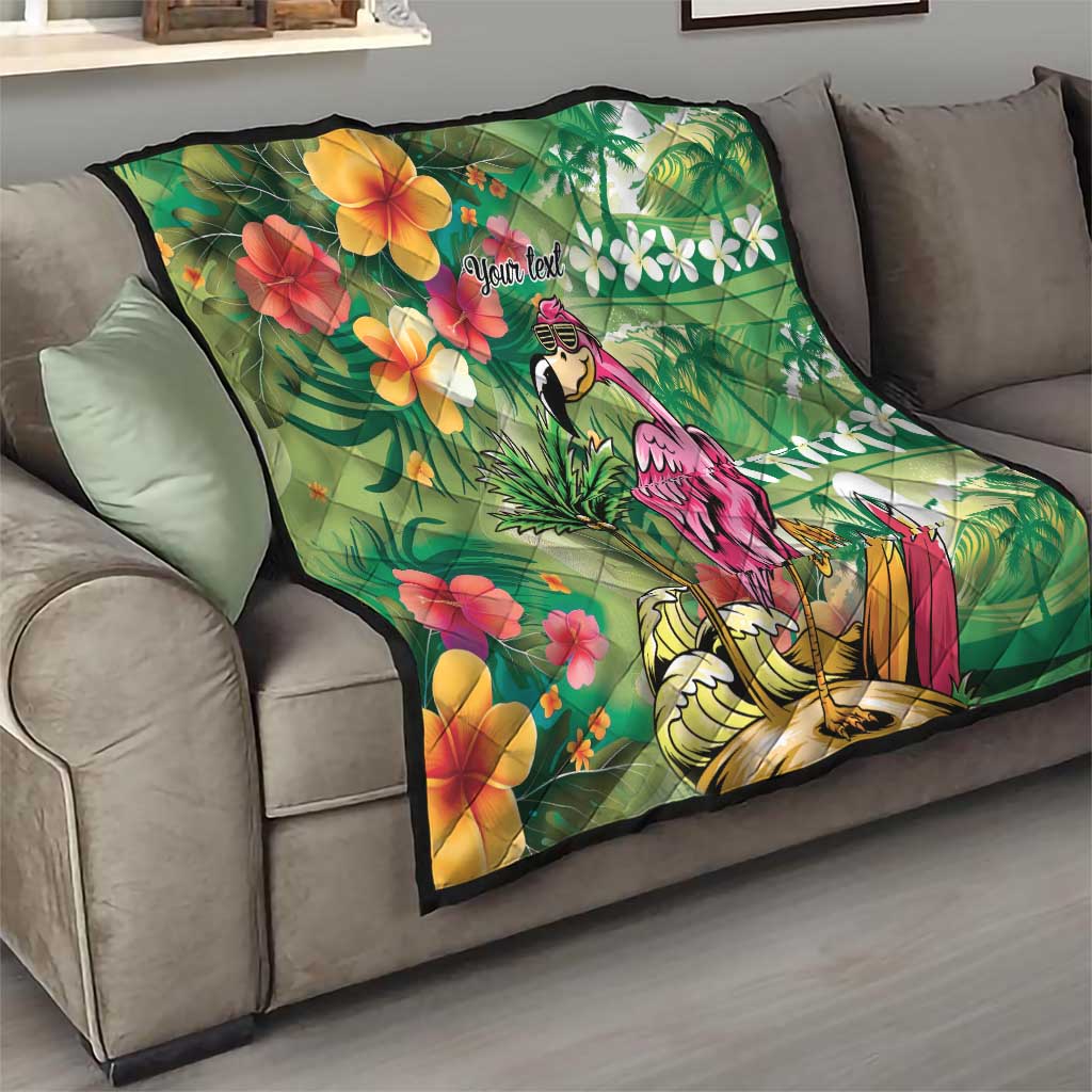 Hawaiian Flamingo Hibiscus Personalised Quilt Green Summer Tropical Flowers - Polynesian Pride