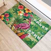 Hawaiian Flamingo Hibiscus Personalised Rubber Doormat Green Summer Tropical Flowers - Polynesian Pride