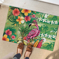 Hawaiian Flamingo Hibiscus Personalised Rubber Doormat Green Summer Tropical Flowers - Polynesian Pride