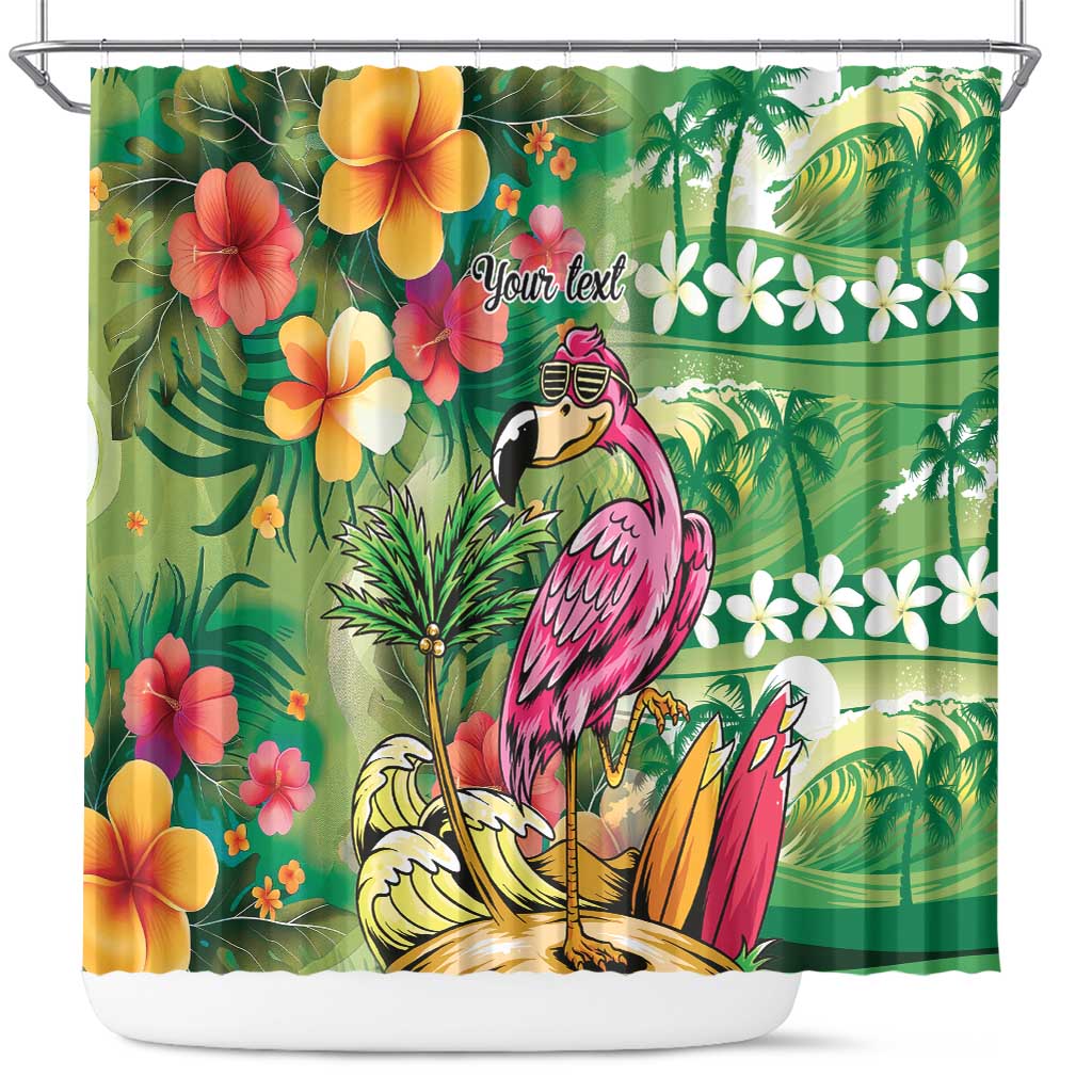Hawaiian Flamingo Hibiscus Personalised Shower Curtain Green Summer Tropical Flowers - Polynesian Pride