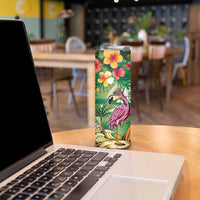 Hawaiian Flamingo Hibiscus Personalised Skinny Tumbler Green Summer Tropical Flowers - Polynesian Pride