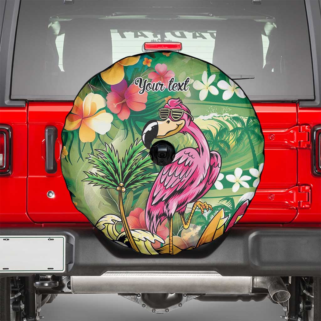 Hawaiian Flamingo Hibiscus Personalised Spare Tire Cover Green Summer Tropical Flowers - Polynesian Pride