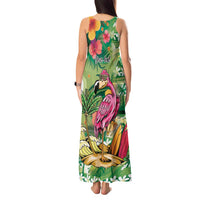 Hawaiian Flamingo Hibiscus Personalised Tank Maxi Dress Green Summer Tropical Flowers - Polynesian Pride