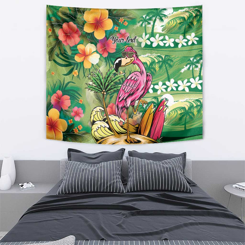 Hawaiian Flamingo Hibiscus Personalised Tapestry Green Summer Tropical Flowers - Polynesian Pride