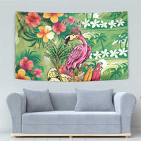 Hawaiian Flamingo Hibiscus Personalised Tapestry Green Summer Tropical Flowers - Polynesian Pride