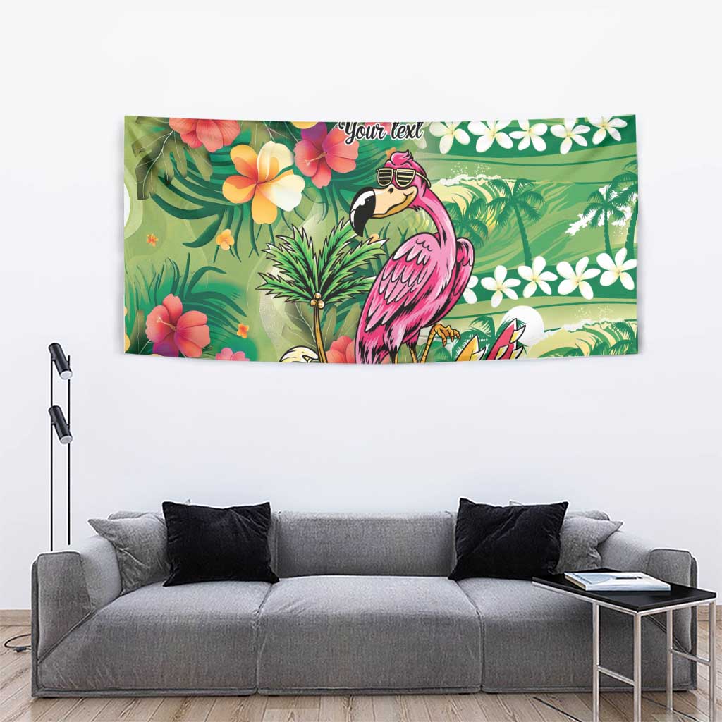 Hawaiian Flamingo Hibiscus Personalised Tapestry Green Summer Tropical Flowers - Polynesian Pride