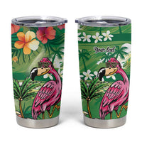 Hawaiian Flamingo Hibiscus Personalised Tumbler Cup Green Summer Tropical Flowers - Polynesian Pride