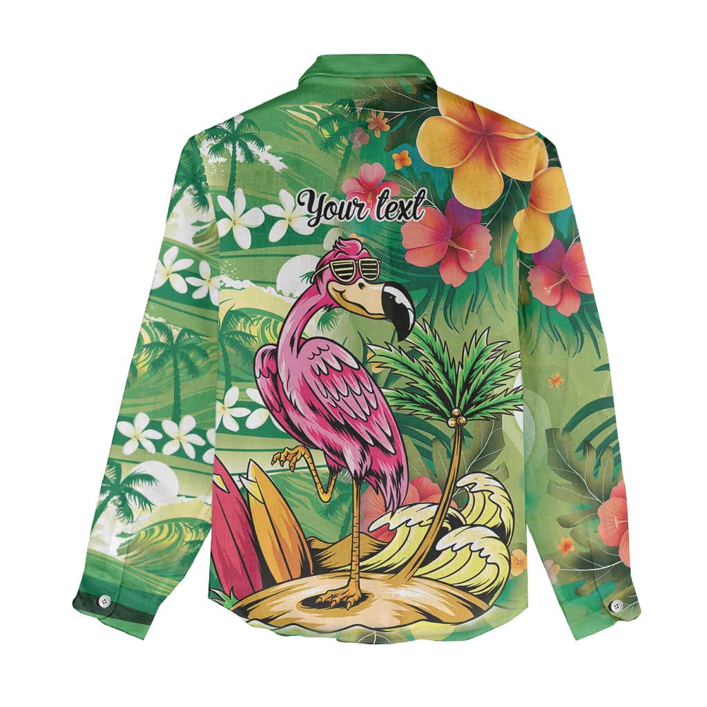 Hawaiian Flamingo Hibiscus Personalised Women Casual Shirt Green Summer Tropical Flowers - Polynesian Pride